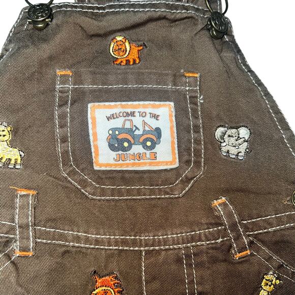 Welcome to the Jungle embroidered boys brown shortalls zoo animals size 24mon - Picture 3 of 5
